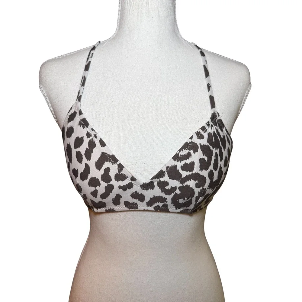 J. Crew Bikini Top Womens Small Brown Leopard Print Triangle Cross Back